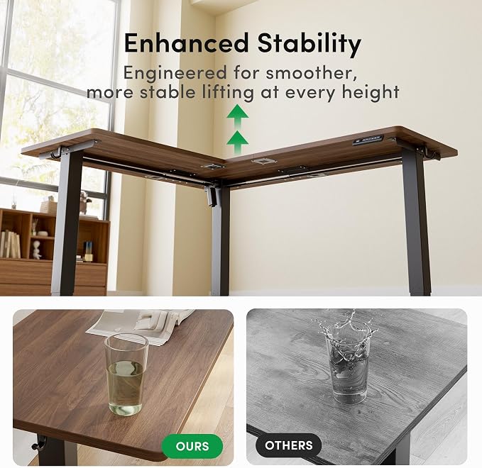 FEZIBO 63" x 55" L-Shaped Standing Desk - Adjustable Corner Desk L Shape, L-Shaped Adjustable Desk with Splice Board, L Shape Standing Desk, Black Walnut