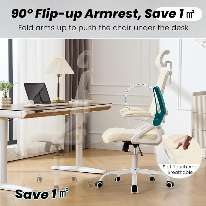 Fizzin Ergonomic Office Chair, 400 LBS Computer Chairs with Adjustable Lumbar Support, Breathable Mesh Desk Chair Ergonomic with Thickened Cushion, Comfy Home Office Desk Chair (Buff Beige)
