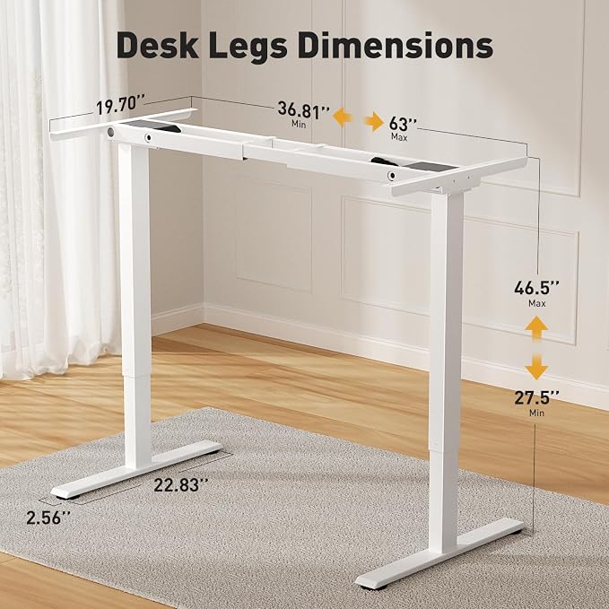 Dual Motor Electric Standing Desk Legs Only, 198lb Load Capacity, Height Adjustable from 27.5" to 46.5", Standing Desk Frame, Sit Stand Desk Base with 4 Memory Presets (White)