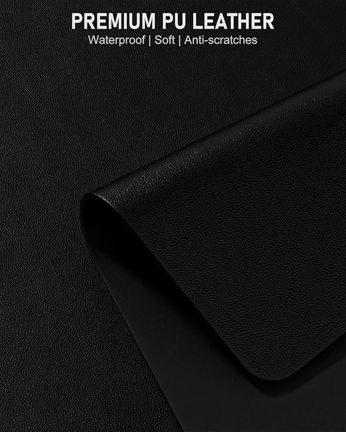 Desk Pad, 30" x 14" PU Leather Non-Slip Desk Mat Large Mouse Pad for Desktop, Waterproof Laptop Computer Writing Mat for Office, Home, Work, Gaming, Black