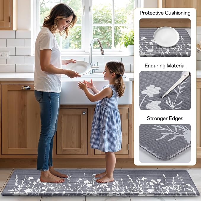Kitchen Mats for Floor, Kitchen Rugs Sets of 2, Cushioned Anti Fatigue Mats for Kitchen Floor, Non-Slip Kitchen Decor, Water Resistant Kitchen Rug for Home, Kitchen, 17.3"x30"+17.3"x59"