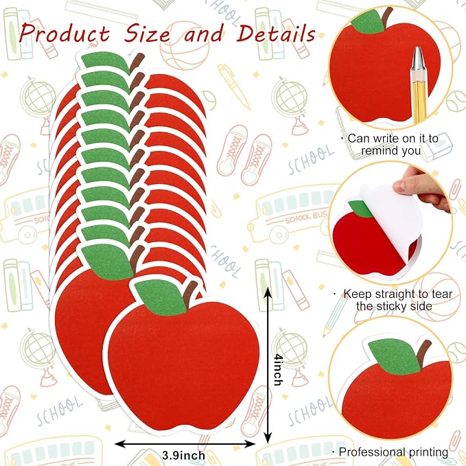JarThenaAMCS Back to School Ballpoint Pens with Apples Sticky Notepads Cute Stationery Gift Set for First Day of School Party Home Office Supplies,30 Pcs