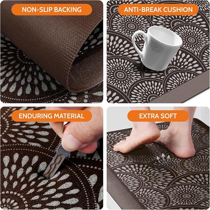 Mattitude 4/5 Inch Kitchen Mat, 17.3x28in Heavy Duty Ergonomic Comfort Foam Standing Desk Mat, Waterproof Non-Slip Standing Mats and Rugs for Kitchen, Office, Chocolate
