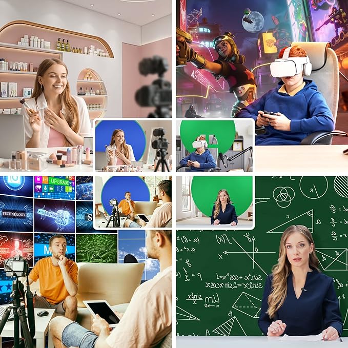 Green Screen Chair,Heorryn 59in Portable Green Blue Screen Backdrop Kit with Double Sided Pop Up Greenscreen Background for Chroma Key Photo/Video, Streaming, Conferencing and Product Photography