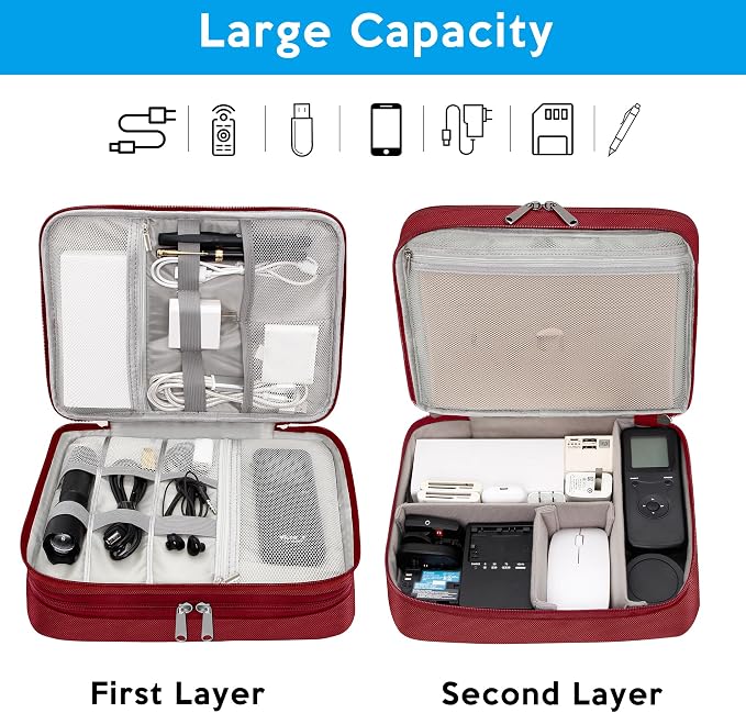 CILLA Electronic Organizer Travel Case, Travel Cord Organizer Case Portable Waterproof Cable Organizer Bag for Charger, Cord, USB, Power Bank, Earphone