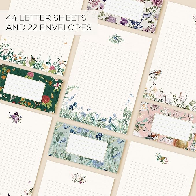 Beautiful Stationery Set with Envelopes - Premium-Quality, No-Bleed Lined Letter Writing Paper with Elegant Floral Designs - Cute Stationary Supplies Kit for Women & Personalized Gift for Loved Ones
