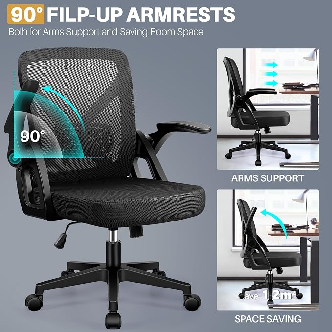 FelixKing Office Chair - Ergonomic Desk Chair Breathable Mesh Task with Wheels and Lumbar Support Home Desk Office Chairs with Flip up Armrest Rolling Swivel for Home Computer Black Pack of 6