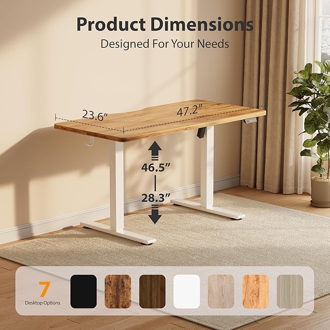 Cubiker Standing Desk, 48x24 Inches Sit Stand Home Office Desk, Electric Stand up Desk, Adjustable Desk with Splice Board, White Frame/Light Rustic Top