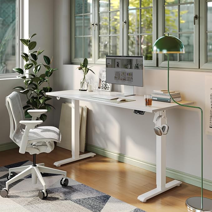 Agilestic Electric Standing Desk, 63 x 24 Inches Height Adjustable Desk, Sit Stand up for Work Office Home, Ergonomic Rising Computer Table with Memory Preset, White