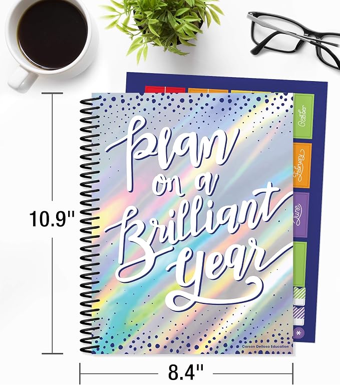 Carson Dellosa Sparkle and Shine Teacher Planner 2026-2027, Undated Holographic 8" x 11" Lesson Plan Book, Stickers, Class Schedule, Weekly Calendar School Supplies, Homeschool, Classroom Must Haves