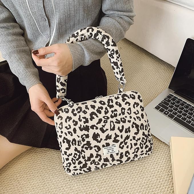 Leopard Print Laptop Case 11, 13,15 Inch Quilted Laptop Sleeve Soft Protective Cheetah Computer Sleeve for MacBook (Beige, with Strap, 11 Inch)