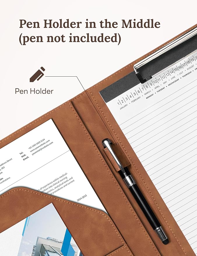Clipboard Folder Padfolio, Mymazn Writing Portfolio Faux Leather Clipboards with Cover for Legal Pad Holder Letter Size A4 8.5 x 11 for Business Conference Notepad Clip Boards