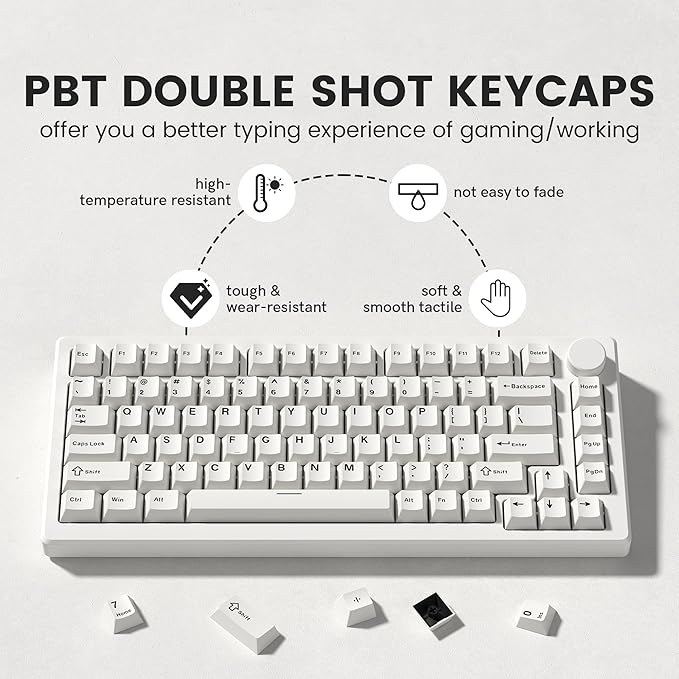 dagaladoo Double Shot PBT keycaps Set, Retro Milky White Keyboard caps,Cherry Profile Keycaps 60 65 75 100 Percent, Custom keycaps for Mechanical Keyboard Gaming(61/64/68/84/87/100/104/108)