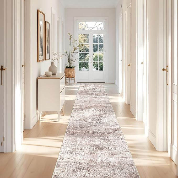 RUUGME Hallway Runner Rug 3x16： Runner Rug Stain Resistant for Living Room Non Slip Indoor Entryway Bedroom Kitchen Distressed Floor Decor Mat Machine Washable 3x16Brick/Brown/Beige