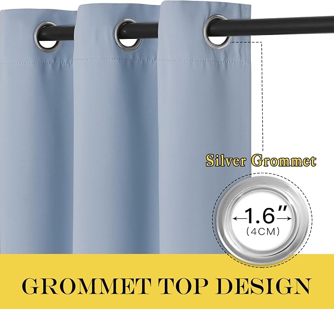 NICETOWN Blackout Vintage Blue Bedroom Curtain 84 inches Long, Grommet Thermal Insulated Room Divider Drape Solid Window Treatment for Sliding Door/Living Room, W100 x L84, 1 Panel