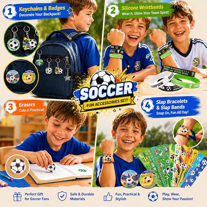 DIGOBAY 61PCS Soccer School Supplies Set for kid Boys, Teen Back to School stationery Supplies with Pencil Case Drawstring Bag Spiral Notebooks Pens Pencils Tattoos Wristbands Gift Box