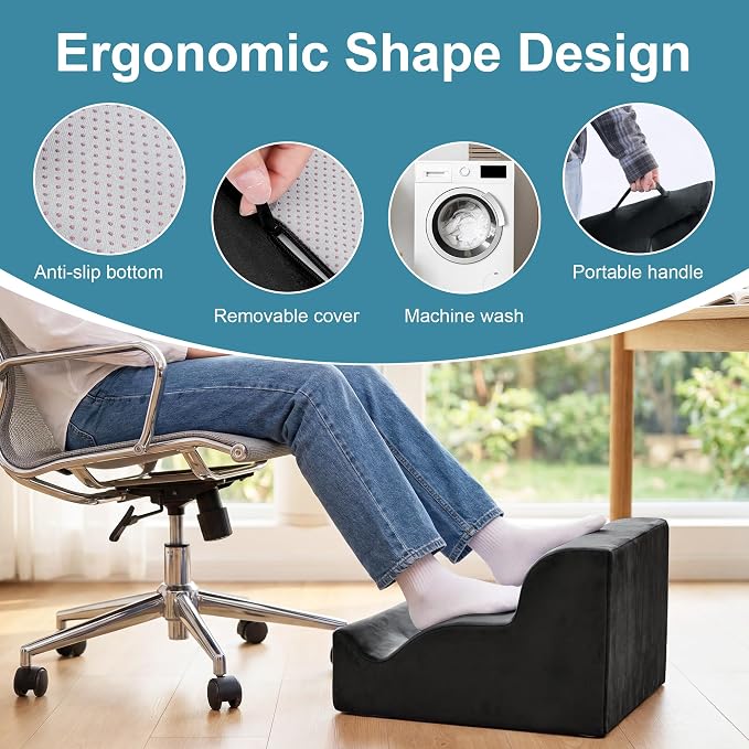 BALAPET Ergonomic Foot Rest Under Desk, Large Leg Rest for Desk with High Density Foam, Office Foot Stool for Chair, Multi-Use Leg Elevation Support Cushion for Work, Gaming, Sofa Relaxation(Black)