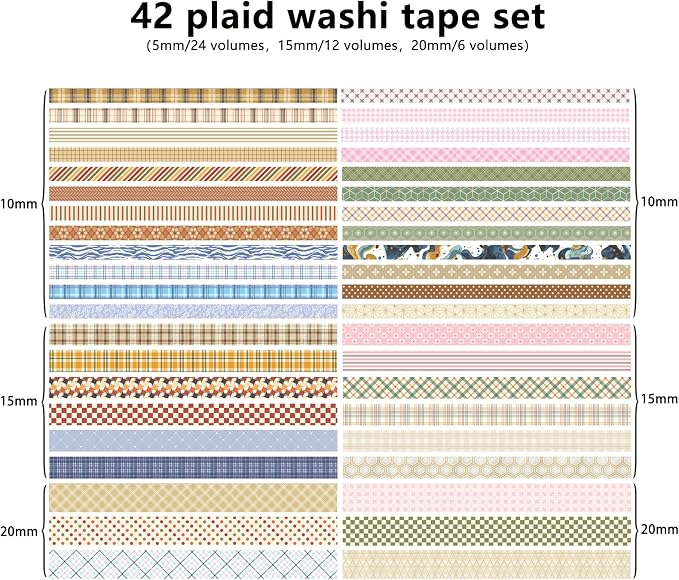 Bomichi Washi Tape, 42 Rolls Aesthetic Colored Decorative Cute Scrapbook Tape for Scrapbooking Supplies Journaling Craft Junk Journal
