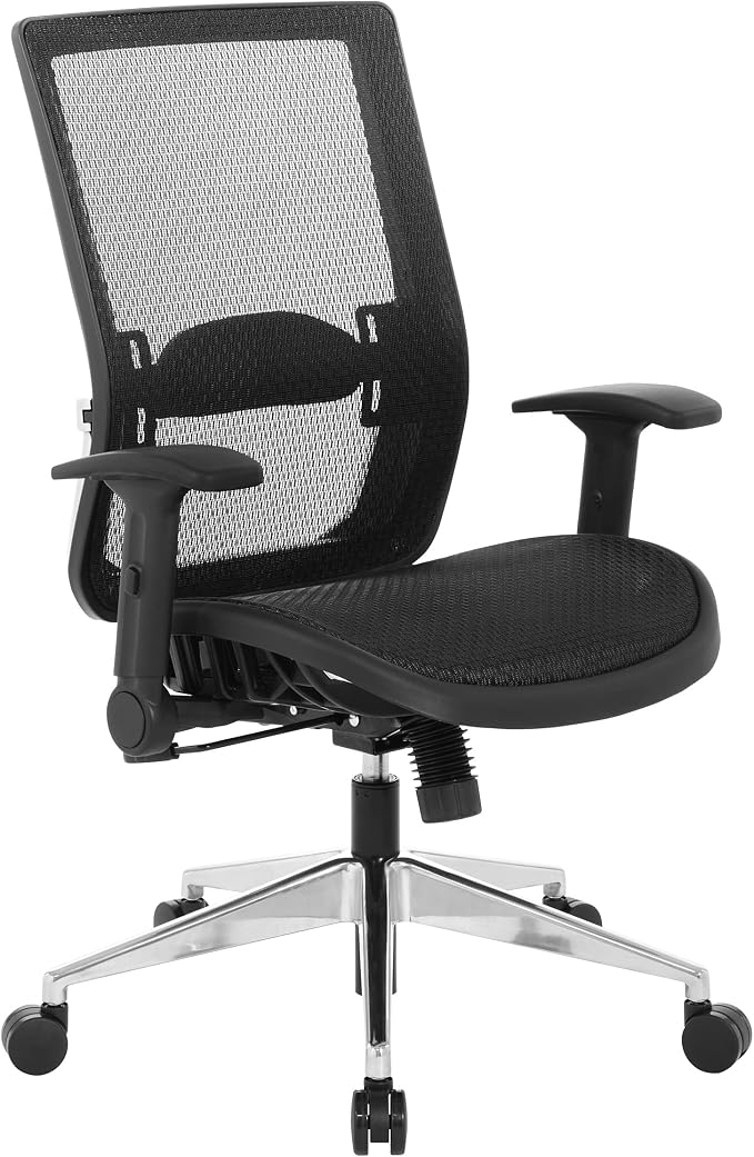 Space Seating 867A Series Adjustable Manager's Office Chair with Breathable Matrix Back and Padded Flip Arms, Black