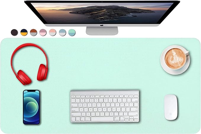 SUJAYU Dual Sided PU Leather Desk Pad, Mouse Pad, Office Desk Mat, Non-Slip Laptop Desk Pad, Waterproof Desk Writing Pad for Office and Home (31.5" x 15.7", Green+Blue)