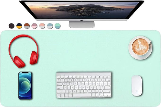 SUJAYU Dual Sided PU Leather Desk Pad, Mouse Pad, Office Desk Mat, Non-Slip Laptop Desk Pad, Waterproof Desk Writing Pad for Office and Home (31.5" x 15.7", Green+Blue)