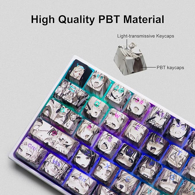 GMKWTL PBT Anime Keycaps - 108 Keys, XVX Japanese Custom Backlit Keycaps, OEM Profile for 61/87/104/108 Cherry Gateron MX Switches Mechanical Keyboard (Black Anime)