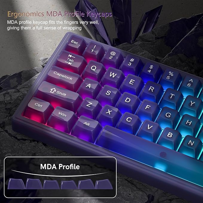 Womier Keyboard Keycaps Jelly Purple, Cute Keycaps Transparent Clear Custom Key Cap 60 65 75 100 Percent for Cherry MX, Kailh, Outemu, Gateron Mechanical Keyboards(MDA Profile)