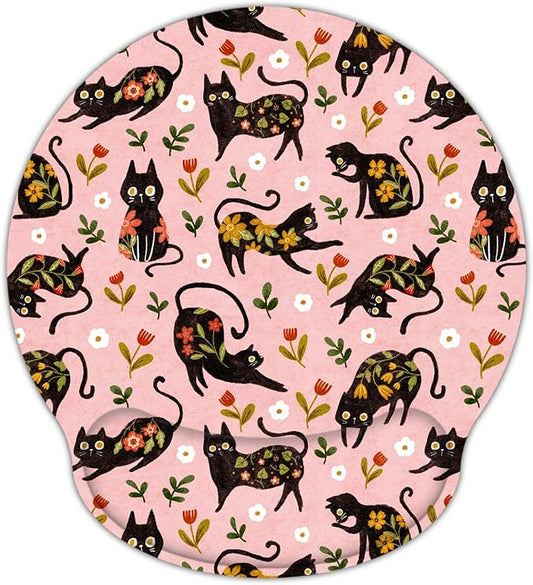 Ergonomic Mouse Pad with Wrist Support,Non-Slip Rubber Base for Computer Laptop & Mac,Lightweight Rest for Home,Office & Travel (Flowers Cats)