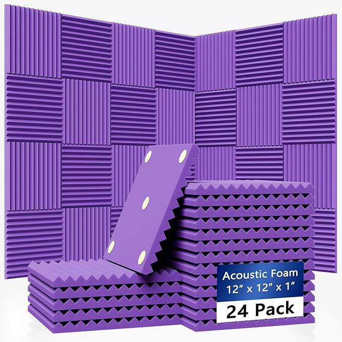24 Pack Sound Proof Foam Panels|1"×12"×12" Quick-Recovery Soundproof Wall Panels | High Density Sound Dampening Panels for Home Studio (Purple)