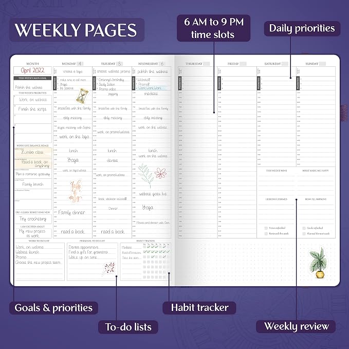 Legend Hourly Planner PRO Premium – Undated Schedule Planner with Time Slots – Weekly, Monthly & Daily Personal Organizer, A4 (Purple)