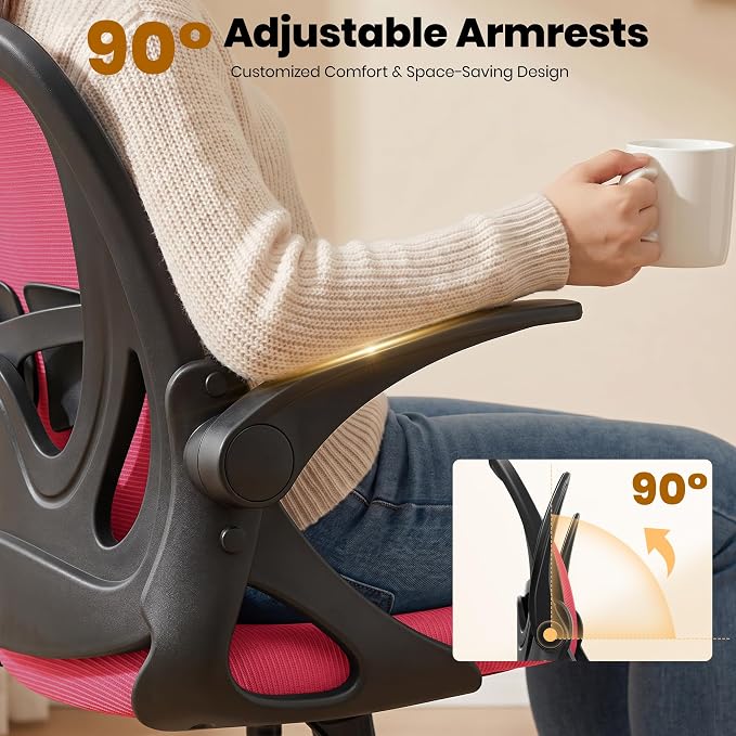 Primy Drafting Chair Tall Office Chair with Flip-up Armrests Executive Ergonomic Computer Standing Desk Chair with Lumbar Support and Adjustable Footrest Ring (Fire Brick)