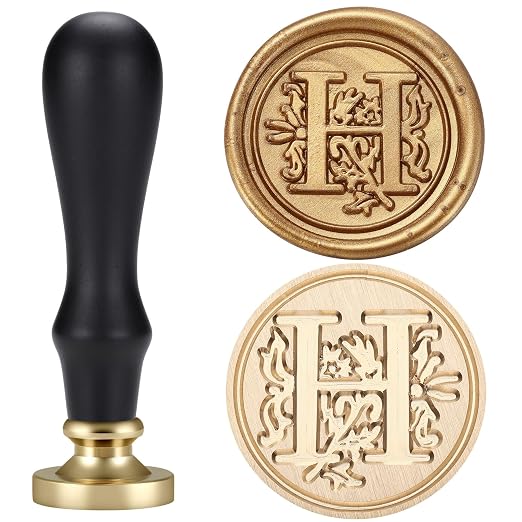 Yoption Traditional Initial Alphabet Wax Seal Stamp with 120 Antique Gold Wax Seal Beads Kit for Wedding Engagement Party Invitation Envelope Christmas Gift Wrap - Letter H