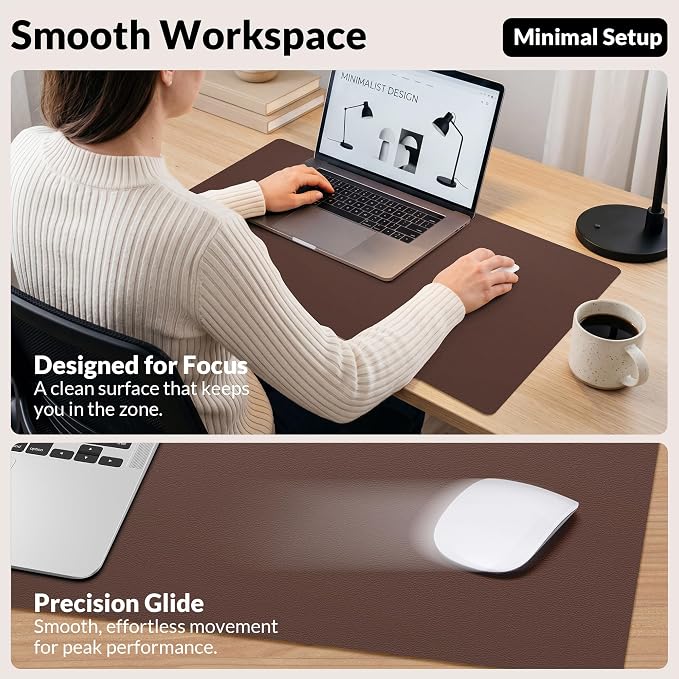 AFIING Cork Desk Mat, Coffee, 23.6" x 13.7",Desk Pad Protector | Dual-Sided & PU Leather, Waterproof, Non-Slip for Mouse Pad, Writing, Home Office& Laptop