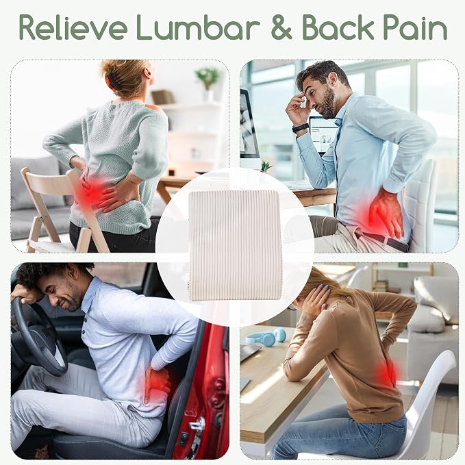 Ergonomic Lumbar Support Pillow for Lower Back Pain Relief, Corduroy Cover Back Support Cushion with Adjustable Straps, Large Size Lumbar Pillow for Office, Gaming & Home Essentials, Large, Beige