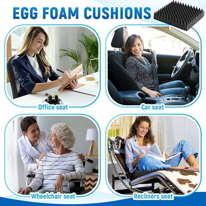 Geiserailie 1 Pcs Egg Foam Pad Eggs Chair Cushion to Relieve Back Foam Seat Cushion Chair Accessories Pad for Office Recliner Wheelchair Home Car (18 x 16 x 4 Inches Egg-Shaped,Black Gray)