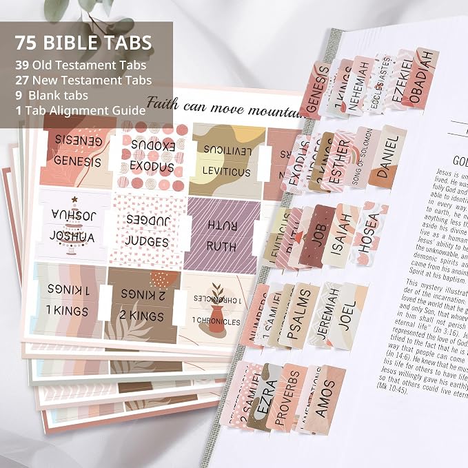 Bible Tabs for Women & Men, Bible Tabs for Study Bible, Large Print Neutral Bible Tabs for Easy Navigation, Bible Index Tabs, 66 Tabs Old & New Testament, Extra 9 Blank Tabs - Cappuccino