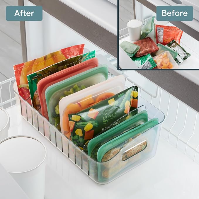 YouCopia FreezeUp Freezer Bin 15", BPA-Free Clear Fridge Organizer with Adjustable Dividers and Handles for Frozen Food and Leftovers