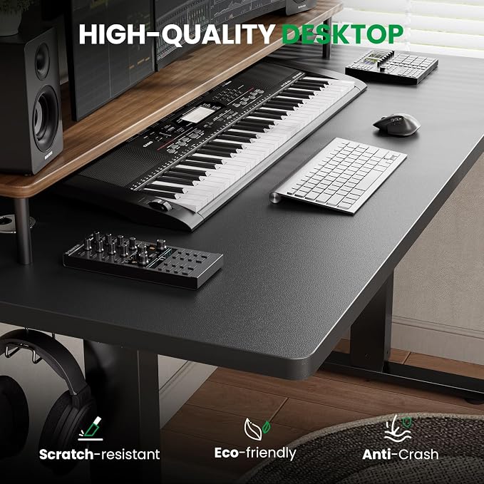 SIAGO Black 47x24 in Electric Standing Desk, 0.8 Inch Thick Tabletop | Holds 200lbs, Sit Stand, 3 Memory Height Adjustment, Extra Deep Table Top, Black Frame