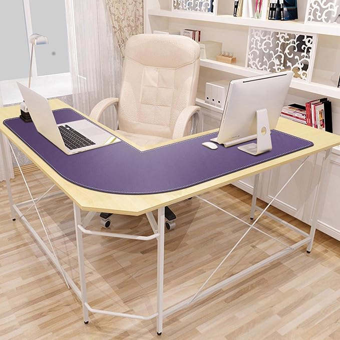 Mydours L-Shape Desk Mat, 46" x 46" x 16" Extra Large PU Leather Corner Desks Pad Blotter, XXL Corners Waterproof Gaming Mouse Pad, Desktop Protector for Computer Keyboard Home Office (Purple)