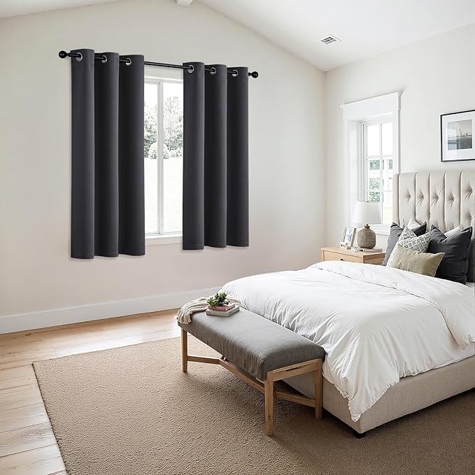 MIULEE Blackout Curtains for Bedroom Living Room 2 Panels, Thermal Insulated Room Darkening Drapes Grommet Noise Reducing Light Blocking Window Treatments 45 Inches Long 40x45 Inch Dark Grey