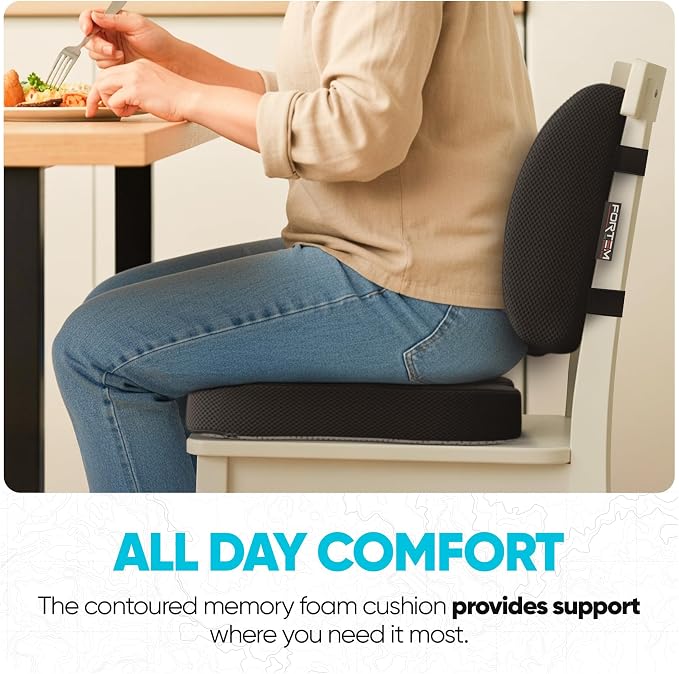 FORTEM Seat Cushion, Office Chair Cushion, Lumbar Support Pillow for Office Chair, Memory Foam Car Seat Cushions, Sciatica Coccyx Tailbone Pain Relief, Cushions for Back Support, Washable, Non Slip