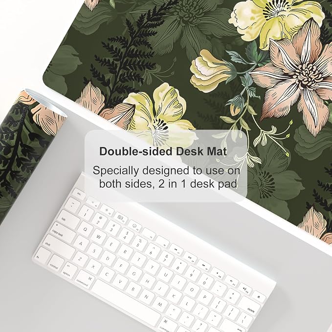 Colorful Star Large Mouse Pad, PU Leather Waterproof Desk Mat, Computer Gaming Mouse Pad, XXL Table Mousepad Non Slip Full Desk Pad for School Office Home 23.6" x 13.8" - Vintage Bold Flowers