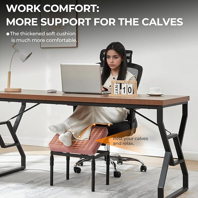 TIOPGHAD Adjustable Ottoman Pouf Footrest, 60 Degree Tilt, Pink Faux Suede | 4-Height, 28 Positions, Iron frame, Foam Cushion, 15.74 x 11.81 x 13.34 in, Under Desk, Living room, Home Office