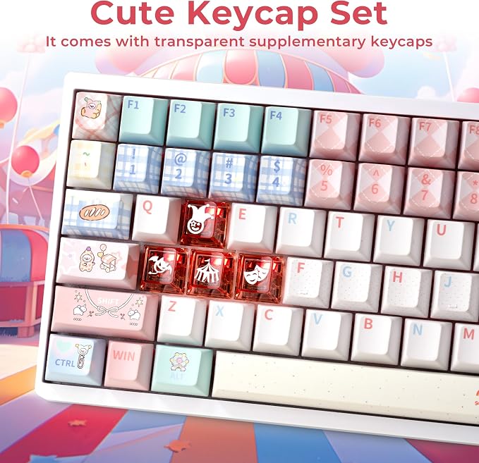GMKWTL XVX PBT Keycaps 75 Percent, 157 Keys Cute Dye-Sub Keycap Set, Cherry Profile Keyboard Keycaps with Custom Transparent Key caps Compatible with Most ANSI Layout MX Switches Mechanical Keyboard