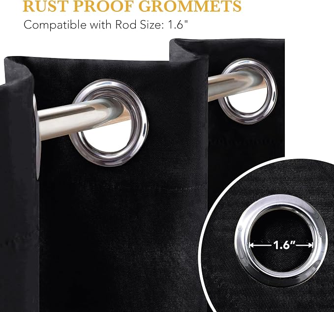 RYB HOME Blackout Thermal Insulated Curtains, Portable Curtain for Sliding Glass Door/Storage/Space Room Divider, Large Window Treatment Room Divider Panel, W80 x L84, Black, 1 Panel