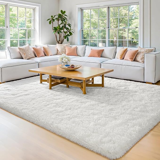 HOMORE Area Rug for Living Room 5x8 Fluffy Rug Modern Shag Rugs for Bedroom, Super Soft and Comfy Carpet, Cute Carpets for Kids Nursery Boys Girls Room Decor, Ivory