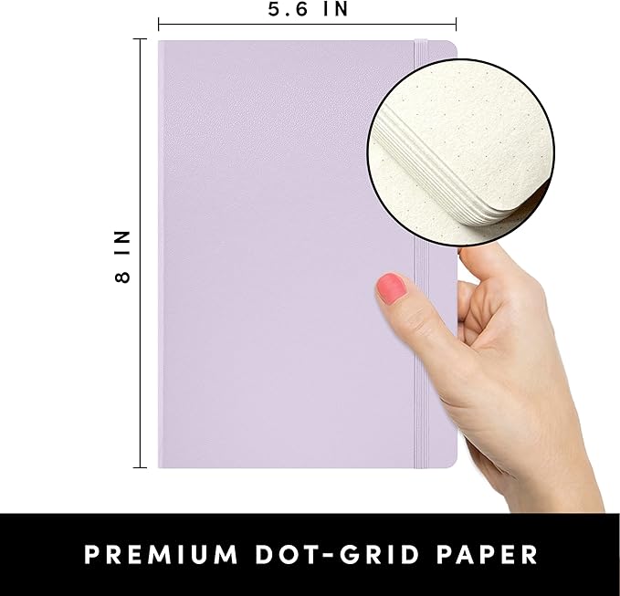 PAPERAGE Bullet Style Journal Kit, Dotted Journaling Set & Stationary Kit, Hardcover Dotted Journal Notebook (Lavender), 12 Fineliner Pens, 8 Sticker & 4 Stencil Sheets, 6 Washi Tapes