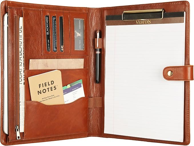 Personalized Leather Padfolio for Men - Business Portfolio with Clipboard, Legal Pad Folio Folder, A4 Letter Size Ideal Business and Corporate Gifts, Oil Brown