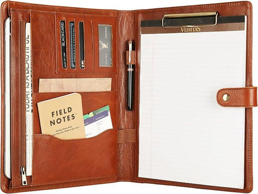 Personalized Leather Padfolio for Men - Business Portfolio with Clipboard, Legal Pad Folio Folder, A4 Letter Size Ideal Business and Corporate Gifts, Oil Brown