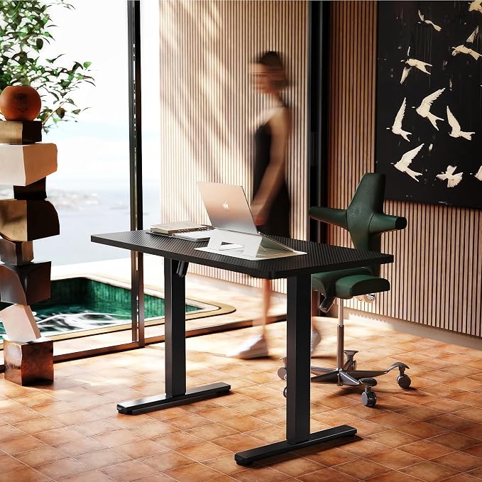 HUANUO Electric Standing Desk,40" x 24" Height Adjustable Desk, 4 Memory Height Settings, Sit to Stand Up Desk for Home Office, with Headphone Hook, Cable Manager, Carbon Fiber Black